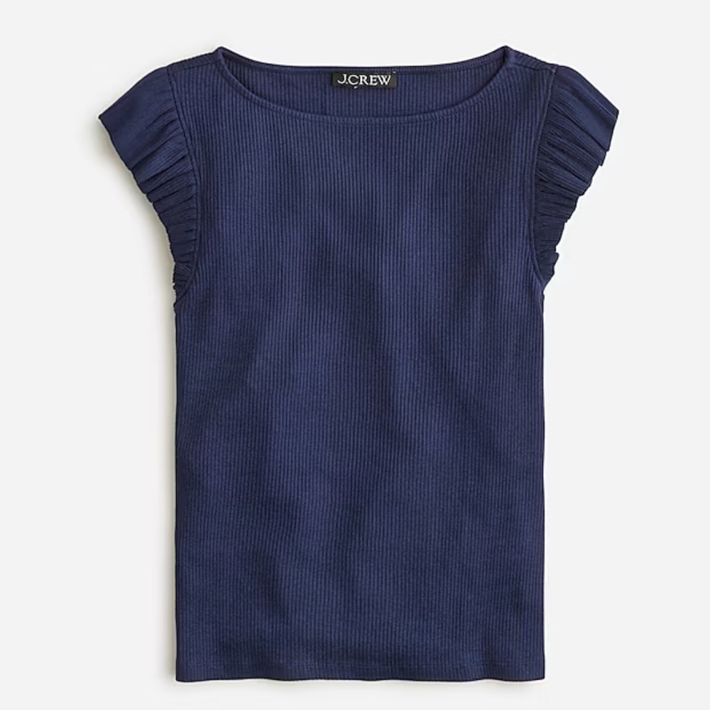 J. Crew Vintage rib ruffle boatneck tank top Blue Size Small